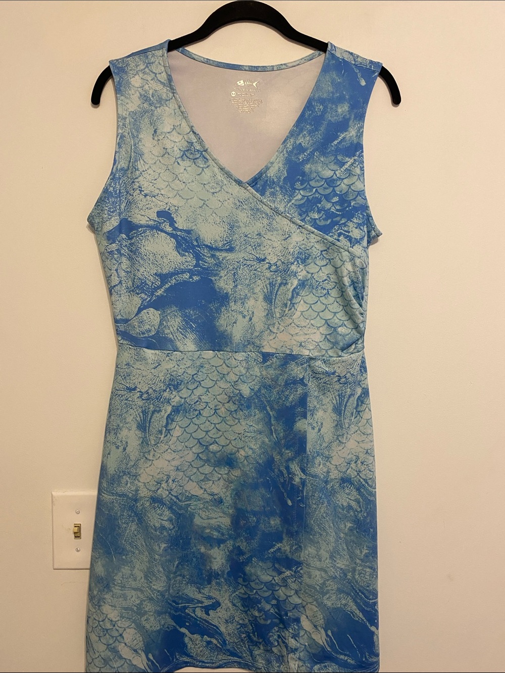 Silver Bait Sleeveless Blue Printed Wrap-Front Mini Dress